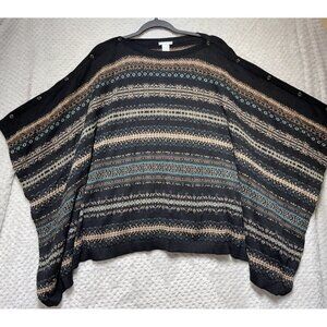 J. Jill Fair Isle Poncho Sweater Women OS‎ Black Cottagecore Oversized Kimono